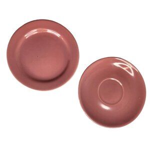 Set of 2 Pink Saucers Bauer Los Angeles USA Earthenware Ceramic Tea Cup Saucer a